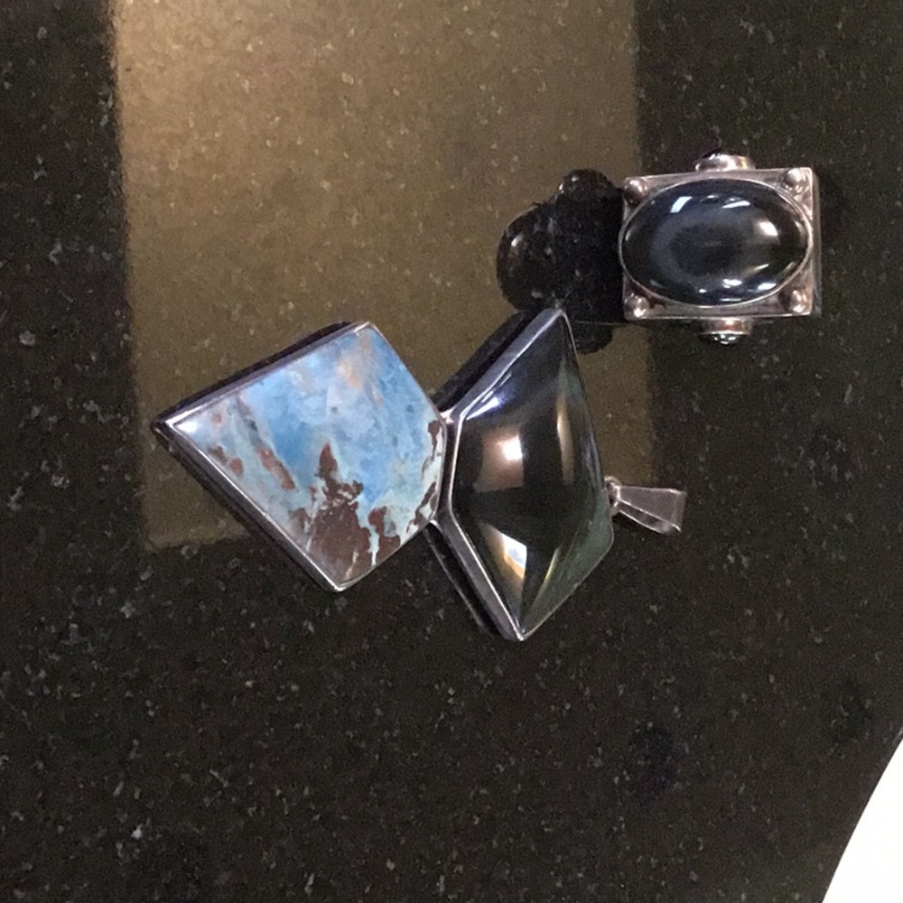 Sterling ring and pendant set, turquoise and obsidian